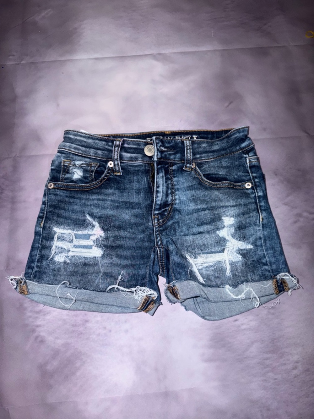 American Eagle Outfitters Dark Blue Distressed Jean Shorts